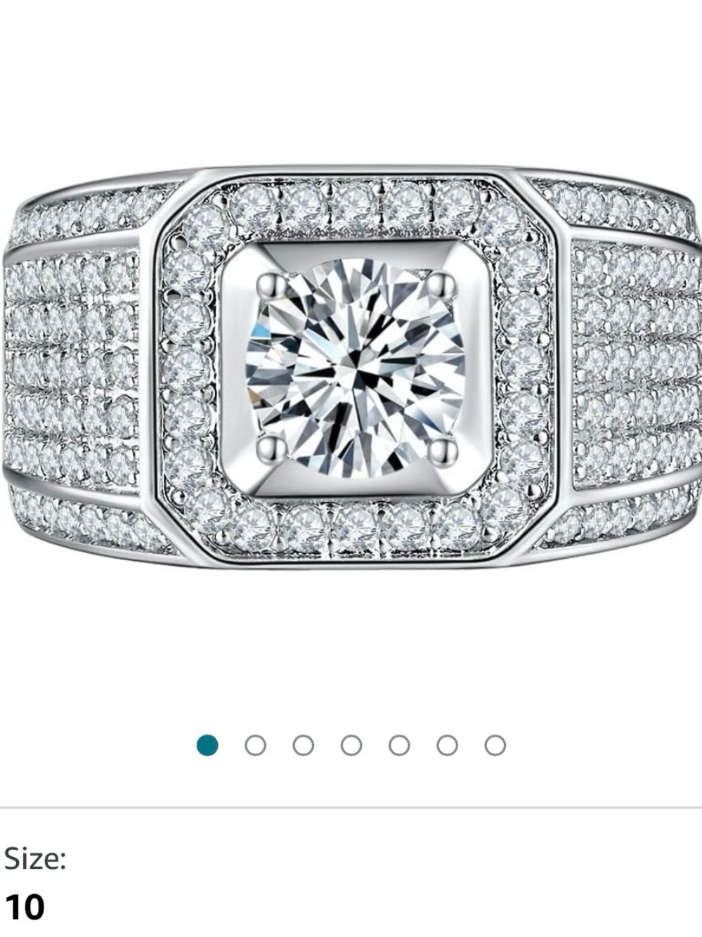 Men's Silver-Tone Pavé Cubic Zirconia Statement Ring - Size 10